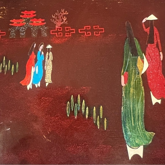 VTG Lacquer paintings Vietnamese Folk Art  10” - Picture 2 of 9